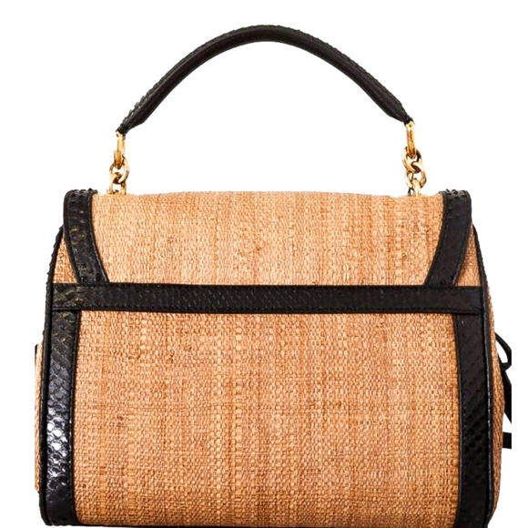 DOLCE & GABBANA Exotic Python Beige Raffia Designer Satchel Shoulder Han… - Picture 4 of 9